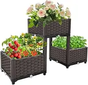 SpringUp 3Pcs Raised Garden Bed with Legs Planters for Outdoor Plants Elevated Plastic Garden Planter Boxes Plant pots for Patio Backyard Porch Deck to Planting Flowers Vegetables and Herbs