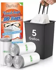 5 Gallon 80 Counts Strong Drawstring Trash Bags Garbage Bags by , Small