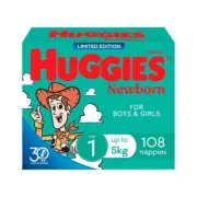 Huggies Newborn Nappies Up to 5kg 108 Pack