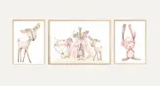 Nursery Wall Art Prints Woodland Boho floral baby girl decor set of three