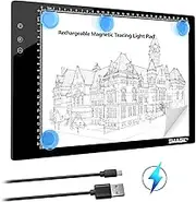 IMAGE Rechargeable Magnetic A4 LED Light Pad, Tracing Pad, Ultra-Thin USB Powered with Memory Function Light Box, Great for Diamond Painting, Animation, Tattoo, Sketching and Design (6000K White)
