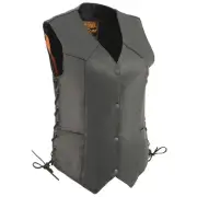 Milwaukee Leather MLL4546 Ladies Black Lighter Snap Front Side-Lace Leather Vest