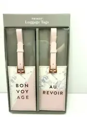 FRINGE LUGGAGE TAGS SET OF TWO MARBLE BLUSH PATTERN NEW