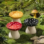 Whimsicalfox Raised Cat Bowl, Cute Mushroom Pet Feeder, Elevated Small Dog Food Bowl, Ceramic Raised Pet Bowls for Food and Water, Wide Shallow Cat Dish, Whisker Fatigue (Red)