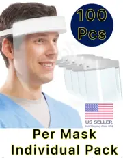 100-Pack Safety Full Face Shield Reusable Mask Protection Cover Face Anti-Splash