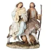 Holy Family on Donkey Statue Flight into Egypt 8 inch Durable Resin Pastel