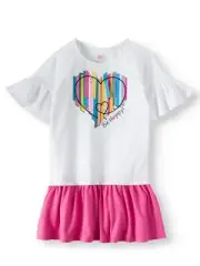 365 Kids From Garanimals Drop Hem Dress Size 7 Color Pink & White (LOC TUB L-53)