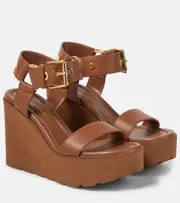 [Gianvito Rossi] Gianvito Rossi Leather platform wedge sandals AU 10 brown