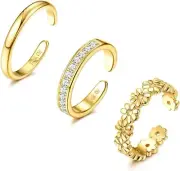 3PCS 14K Gold Filled Toe Rings for Women Adjustable Gold Toe Ring