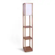Etagere Floor Lamp Off-White Fabric Shade in Wood Finish