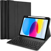 For Apple iPad 10th Gen Generation 10.9 inch 2022 Wirelss Bluetooth Keyboard Protective Folio Leather Smart Case Cover (Black)