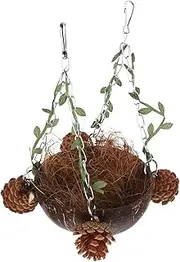 Gatuida Coconut Shell Bird Hammock for Pet Birds Parrot Swing Nest with Natural Coir for Cockatiels Budgies and Other Birds Comfortable Hanging Bed for Play and Rest