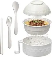 AGR STOREE Ramen Bowl with Lid,New Ramen Noodles Bowl Set with Chopsticks, Spoon and Fork, Ramen Bowl Microwavable Portable Ramen Cooker, Apartment Essentials(Beige)