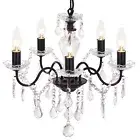 Modern 5-Light Black Chandelier with Glass Crystals, Candle Style Pendant Lig...