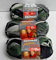 Bernat Softee Chunky Yarn DAD’S SCARF 29044 Ombré Green Gray Black 2.8 oz Skein