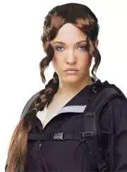 Womens Adult Hunger Fighter Brown Ponytail District Girl Wig Costume Accessory