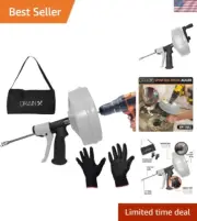 SPINFEED 50ft Drain Auger - Automatic and Manual Plumbing Snake with Gloves