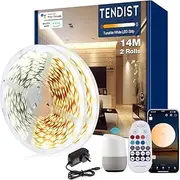 TENDIST 14M LED Strip White Dimmable, 3000K-6500K Warm White to Cool White 24V WiFi LED Strip Self-Adhesive with Remote and Alexa Compatible, for Indoor Kitchen Decor, Under Cabinet Lighting