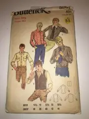 MENS UNCUT BUTTERICK 5897 Sewing Pattern DRESS SHIRT VEST VINTAGE SIZE 40" 15.5"