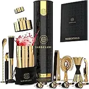 BarDeluxe® Cocktail Set 12 Pieces, Bartender Set, Cocktail Mixer Set, 750 ml Cocktail Shaker Stainless Steel, Cocktail Shaker Set, Bartender Set, Luxury Cocktail Gift Set, Bag & Recipe Book (Gold)