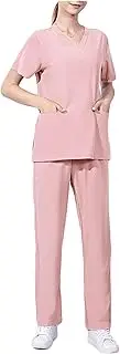 Legou Women’s Summer Work Uniform Short-Sleeve V-neck Scrub Shirt Elastic Jogger Pants Quick-drying Suit Doctor Nurse Beauty Center Pet Groomer Work wears Clothes Two-Piece Scrubs Set