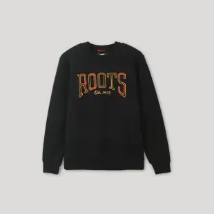 【Roots】Roots 男裝- 格紋風潮系列 文字刷毛布圓領上衣(黑色)