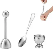 Lonwiner 3 Pcs Stainless Steel Egg Slicer, Egg Shell Opener, Egg Shell Opener for Hard and Soft Eggs, 1 x Egg Cup + 1 x Egg Spoon