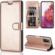 JOJOBE Leather Wallet Case for Samsung Galaxy S20 FE 5G Case Magnetic Closure Cover case with Cash Slot Kickstand [4 Credit Card Slots] Compatible with Samsung S20 FE-Rose Golden