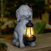 HSLILIMING Solar Dog Statues for Garden Decorations Solar Garden Statues for Patio, Balcony, Yard Ornament Unique Housewarming Gifts Figurine Lights, Gray