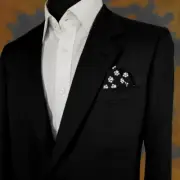 NEW - Cotton Pre-folded Pocket Square Insert - 2 PT Black with White Paw Prints