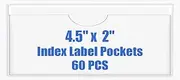 Origin-Joy 60 PCS Self Adhesive Index Card Pockets with Top Open, Clear Plastic Label Holder for Cards of Note, Library and Business, Adhesive Label Pockets & Card Holder (4.5 x 2 inch)