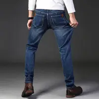 在飛比找Yahoo!奇摩拍賣優惠-夏季薄款男士彈力修身牛仔褲直筒寬鬆休閒潮牌黑色牛仔褲男韓版潮