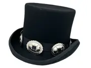 Top Hat With Oval Concho Leather Hat Band Vintage Wool Victorian Mad Hatter