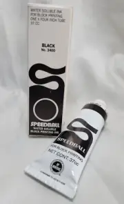 Vintage USA Speedball Block Printing INK Water Solubable Black Tube 3400