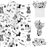 Pineraap 100 Sheets Cute Dog Tissue Papers for Birthday, Black White Puppy Gift Wrapping Tissue Paper for Gift Bag & Packaging, Cartoon Animal Art paper for Pet Treat Party Favors DIY Decor, 20 x 14IN