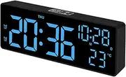 SonoYU Digital Alarm Clock, Bedside Desk Table Clock, Alarm Clock for Bedroom with DST/Temperature/Snooze-12/24H, for Deep Sleepers Kids Home Office, Black (Blue Light)