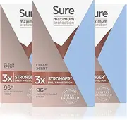 Sure Maximum Protection Clean Scent 96h protection deodorant Anti-perspirant Cream Stick for Men, 3x stronger* sweat protection 45 ml (Pack of 3)