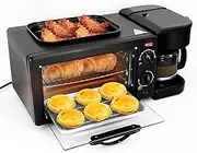 3-in-1 Breakfast Maker, Fried eggs and meat, Pan-frying Machine, Coffee Machine, Multifunctional Frying and Baking, 100-230℃ Knob Temperature Control, for homes and apartments
