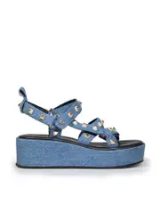 Blue Denim Studded Strap Platform Sandals