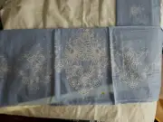 Handmade embroidered drawnwork & needle lace cotton King Bed Sheet Blue