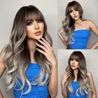Ombre Blonde Wig with Bangs Long Ombre Brown and Blonde Wigs for Women Synthe...