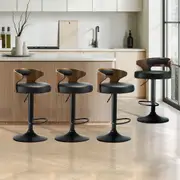 Oikiture Set of 4 Bar Stools Kitchen Gas Lift Swivel Chairs Wooden Barstool