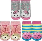 [PUPPET] Baby Girl Rattle Socks for Infants 0-6 Months, 3-Pack Cute Animal Set Unicorn Bunny Cat Bootie Series
