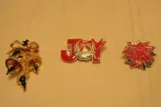 3 Different Christmas Pins Joy Mistletoe Bells