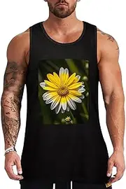[NQHJT] Men Tank Tops Yellow Gray Flower Sleeveless T Shirts for Men's Fitness Quick Dry Gym Tank Top for Men