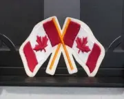 Crossed Canadian Flags Felt Embroidered Patch Ensigns Red White Maple Leaf