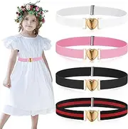 [Zuimei] 4 Pack Kids Belts Girls Elastic Belts Adjustable Stretch Belts With Heart Buckle For Girls Skirt Jeans Pants(4 Color), White, Black, Pink and Red and Black, One Size