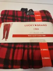 Lucky Brand Men's Sleep Fleece Pant, Red Plaid, XS