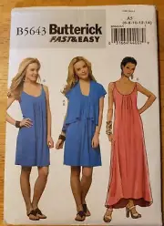Butterick Sewing Pattern 5643 Fast & Easy Woman's Dress Jacket 6 8 10 12 14