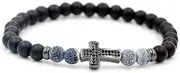 [IBOWZ] Crystal Bracelet Bead Bracelets Crystal Bracelet, 7 Chakra Natural Blue Beads Frosted Stone Elastic Bangle Black Cross Jewelry Yoga Energy Protection Pray Charm Diffuser Couple